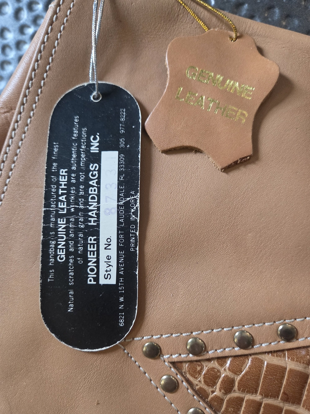 PIONEER Tan Leather Shoulder Bag with Croc Diamond and Studs